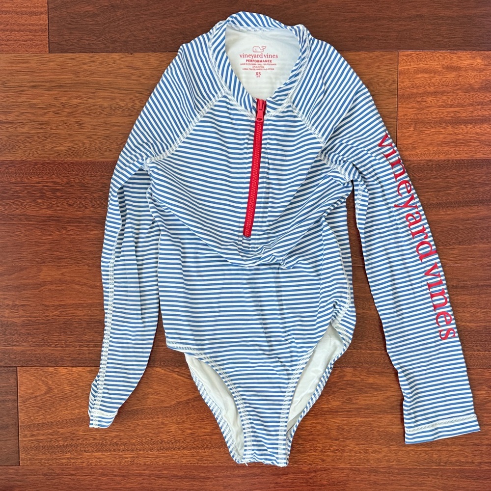 Vineyard Vines Blue and White Striped Swim Top